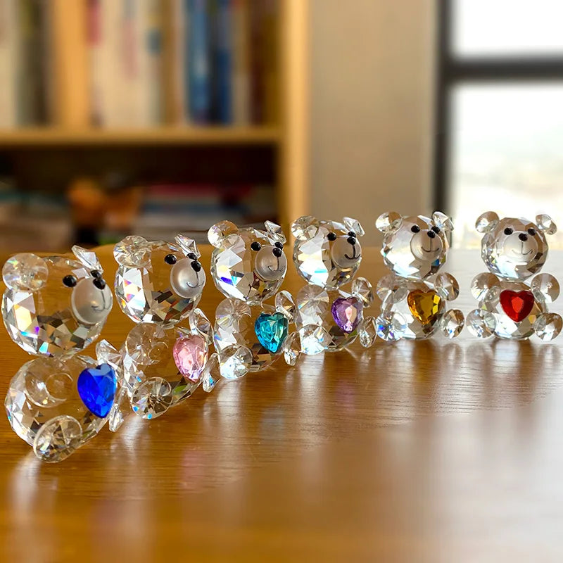 Love Heart Crystal Bear Figurines Glass Fashion Ornament Craft Lovely Animal Paperweight Wedding Home Decor Christmas Gifts