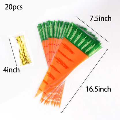 20PCS Kids Birthday Party Decoration Easter Carrot Candy Bag Easter Rabbit Gift Bag Candy Cones Transprant Plastic Bag