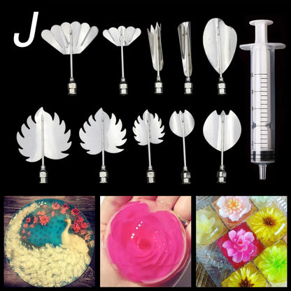 14 style 3D Gelatin Cake  Mold Jelly Art Pudding Flowers Stainless Steel Nozzle Syringe  Needle Kit Cake Decorating Tools