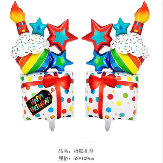 Rainbow Moon & Cloud Cake Gift Box Balloon – 1pc Aluminum Cartoon Birthday Party Decoration