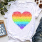 Rainbow Heart Print Lgbt T Shirt Summer Top Female T-Shirt Cute Girl Tumblr Clothes Tee Shirt Femme Streetwerar 90s 00s Tshirt
