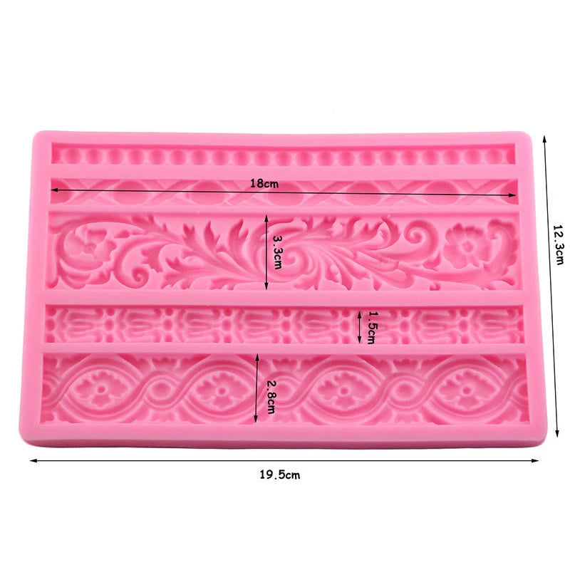 Baroque Scroll Relief Cake Border Silicone Mold Frame Fondant Cake Decorating Tools Candy Chocolate Gumpaste Moulds