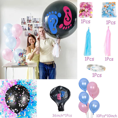 1 Set Giant Boy Or Girl Gender Reveal Black Latex Baby Shower Confetti Ballons