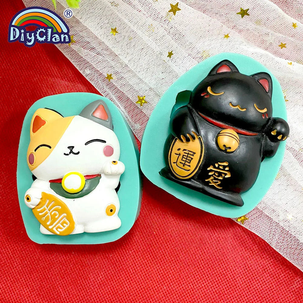 Lucky Fortune Cat Silicone Molds For Cake Decorating Rich LOVE Cat Chocolate Fondant Mould Animal Resin Polymer Clay Tools