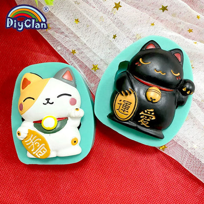 Lucky Fortune Cat Silicone Molds For Cake Decorating Rich LOVE Cat Chocolate Fondant Mould Animal Resin Polymer Clay Tools