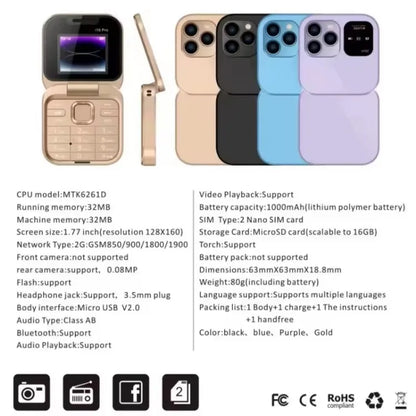 I16 Pro Dual Sim Non-Smartphone I16 Flip Phone Button Elderly 2g Phone  Feature F15 Mini Folding Mobile Phone