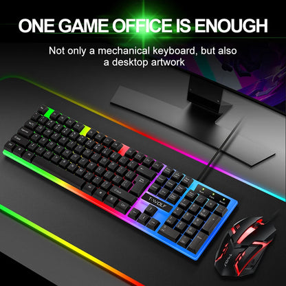 T-WOLF TF230 White Black Wired Gaming Keyboard Mouse Set 104 Keys Gaming Mouse Keyboard for Office Work Computer Accessories