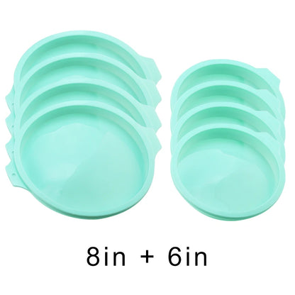 FAIS DU 2-8pcs Silicone Cake Pan 4/6/8inch Round Cake Layer Set Silicone Bakeware Mold for Baking Tools Rainbow Cake and Mousse