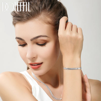Sterling Silver 925 - 8/16/18/20/22/24 Inch 6mm Side Chain Necklace Bracelet For Woman Men Fashion Charm Wedding Jewelry