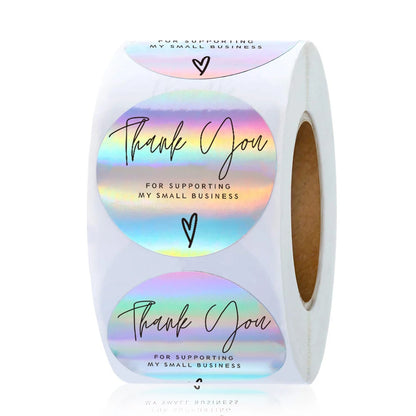 500pcs Rainbow Laser Thank You Stickers 1inch Small Business Stickers Adhesive Labels for Boutiques Wrapping Supplies