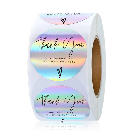 500pcs Rainbow Laser Thank You Stickers 1inch Small Business Stickers Adhesive Labels for Boutiques Wrapping Supplies