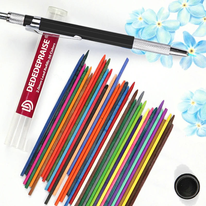 Mechanical Sketch Pencil 2.0mm – Includes 36‑Color Drawing Leads & Replacement Lead Set