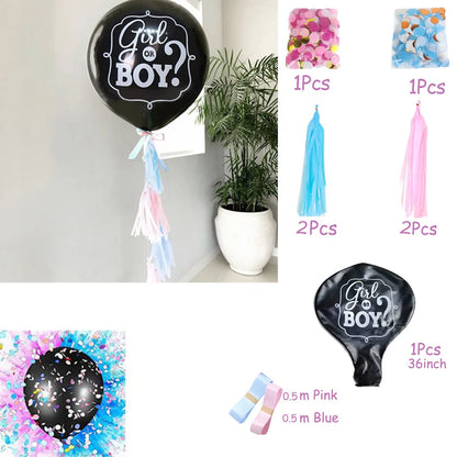 1 Set Giant Boy Or Girl Gender Reveal Black Latex Baby Shower Confetti Ballons