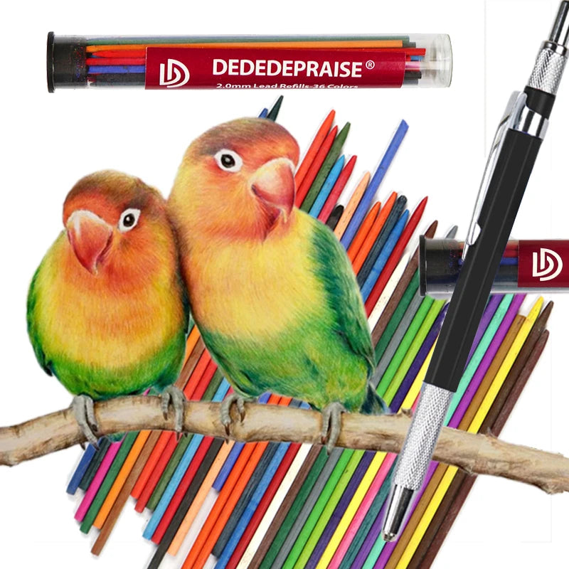 Mechanical Sketch Pencil 2.0mm – Includes 36‑Color Drawing Leads & Replacement Lead Set