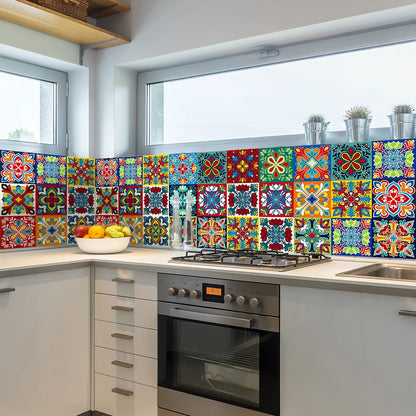 Colorful Pattern Ceramic Tiles Wall Sticker Tables Bathroom Kitchen Home Decor Wall Decals Waterproof Peel & Stick PVC Art Mural