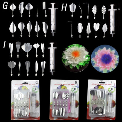 14 style 3D Gelatin Cake  Mold Jelly Art Pudding Flowers Stainless Steel Nozzle Syringe  Needle Kit Cake Decorating Tools