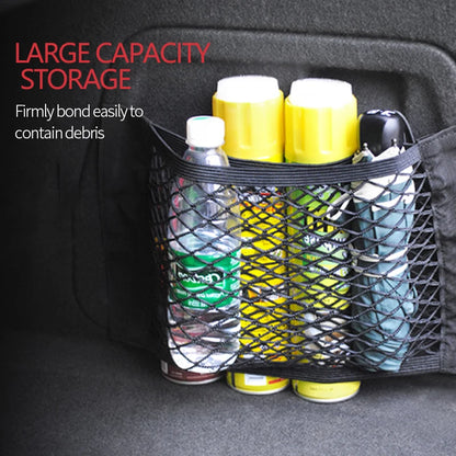 Universal Car Trunk Mesh Organizer – Tailgate Storage Net & Seat‑Back Pocket with Magic Tape