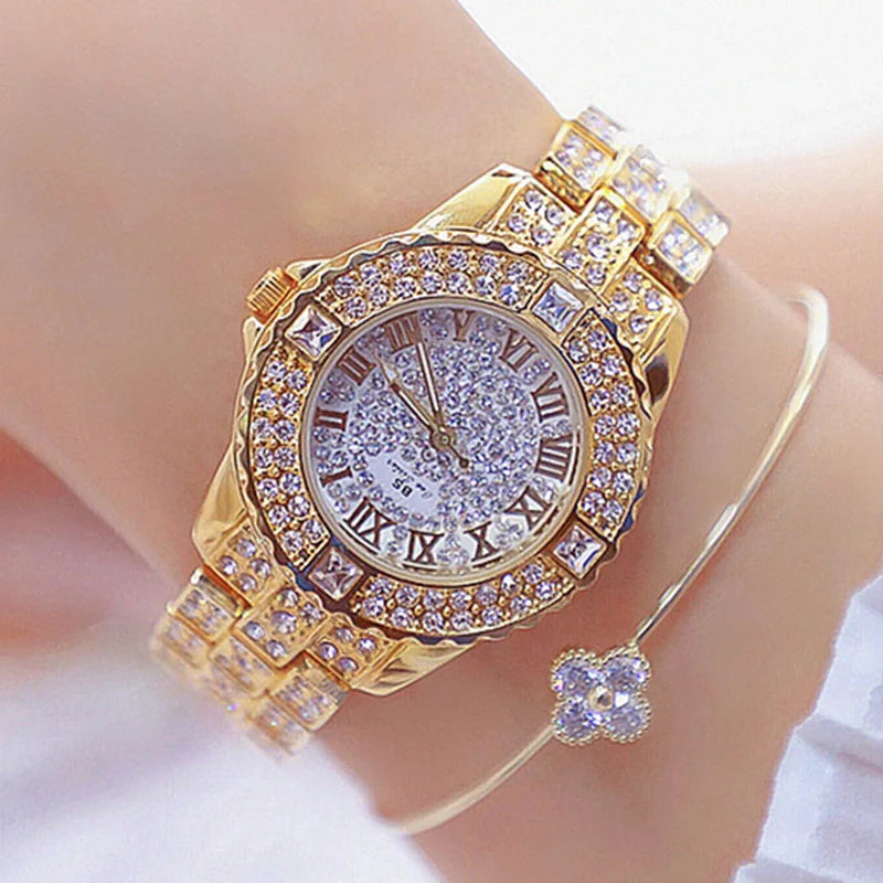 Women's gold diamond rhinestone watches.