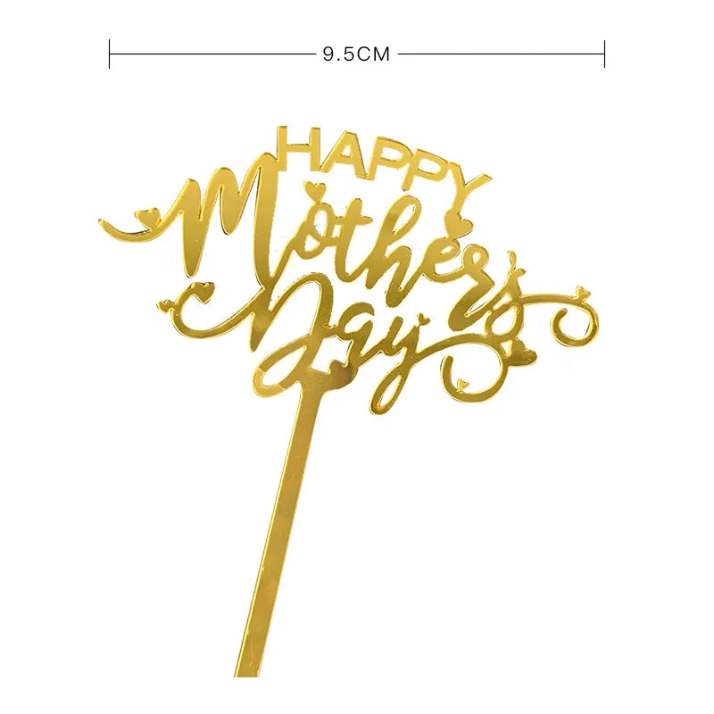 Happy Mothers Day Cake Topper Gold Red Tulip Acrylic MOM Birthday Party Cake Toppers Dessert Decoration Mother's Day Gifts