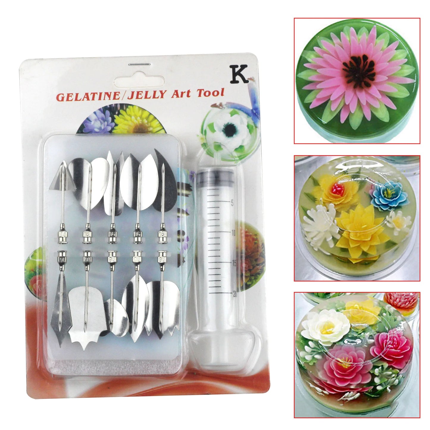 14 style 3D Gelatin Cake  Mold Jelly Art Pudding Flowers Stainless Steel Nozzle Syringe  Needle Kit Cake Decorating Tools