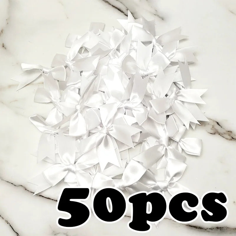 (50 Pcs/pack) 85*85mm Fresh Pink Ribbon Bows Small Size Satin Ribbon Bow Flower Craft Decoration Handwork DIY Party Decoration