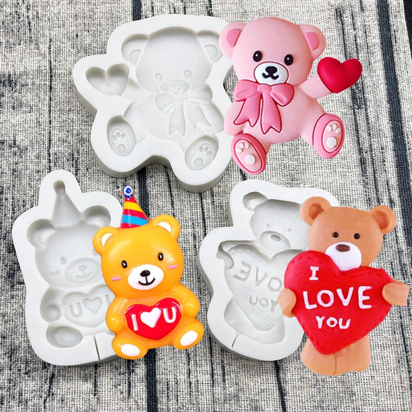 Bear LOVE Heart Silicone Sugarcraft Mold Resin Tools Chocolate Lollipop Cupcake Fondant Cake Decorating Tools