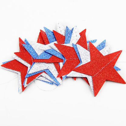 Fourth of July Glitter Star Garland – Red, Blue, Silver & White Triangle Banner for Independence Day Decor