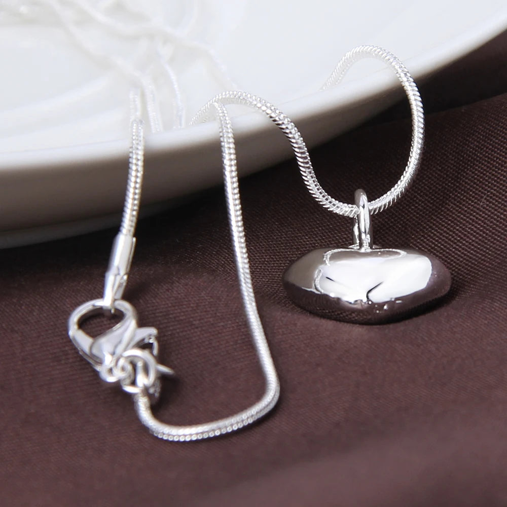 Sterling Silver 925 Solid Small Heart Pendant Necklace 16-30 Inch Snake Chain For Women Wedding Charm Fashion Jewelry