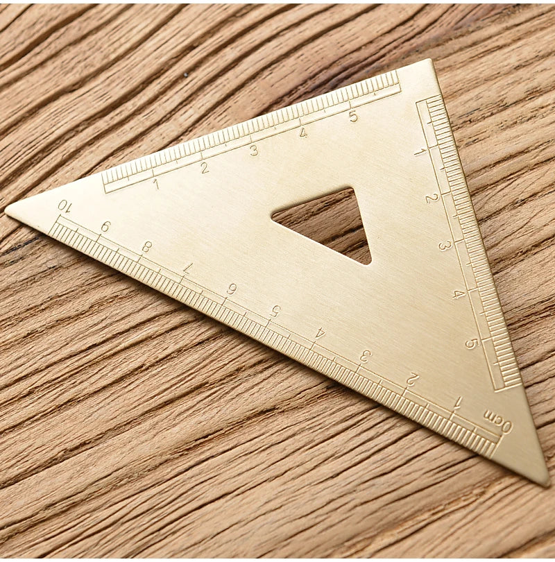 Vintage Brass Measuring Ruler – Creative Straight Ruler, Triangle Ruler & Protractor for Students and Stationery Lovers