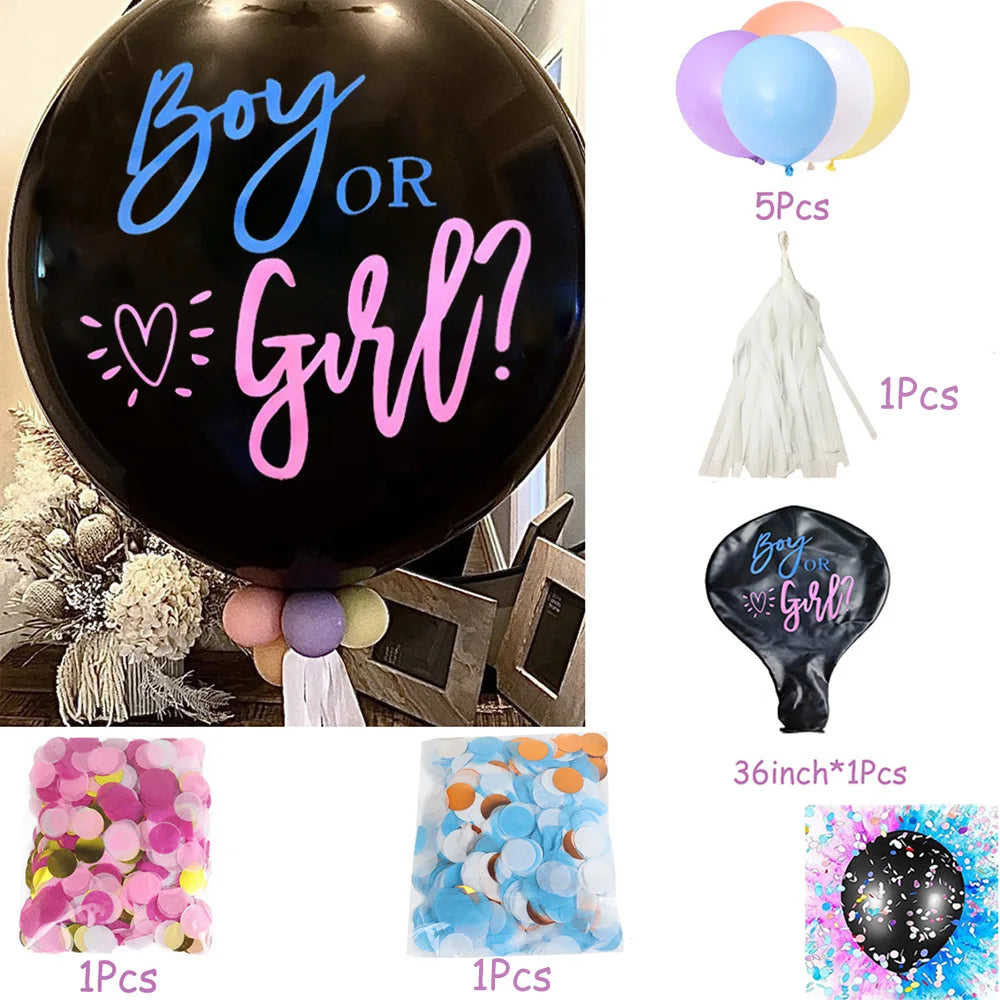 1 Set Giant Boy Or Girl Gender Reveal Black Latex Baby Shower Confetti Ballons