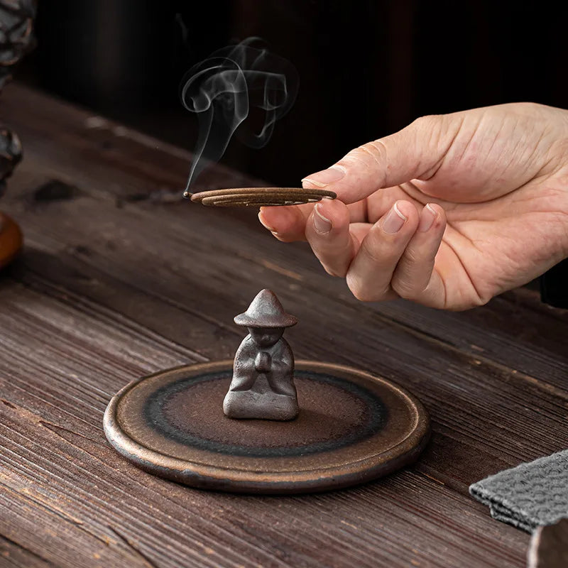 Japanese Gilding Iron Glaze Incense Holder Set Coil Burner Aromatherapy Furnace Incense Plate Mosquito Coil Bracket Diffuser