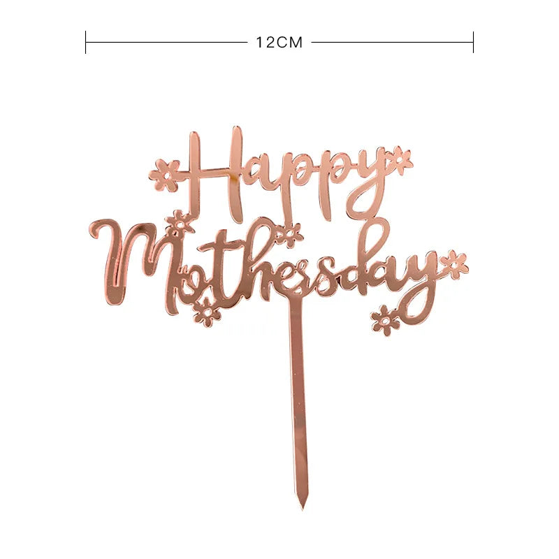 Happy Mothers Day Cake Topper Gold Red Tulip Acrylic MOM Birthday Party Cake Toppers Dessert Decoration Mother's Day Gifts