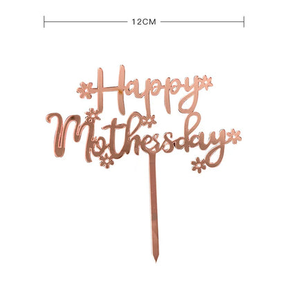 Happy Mothers Day Cake Topper Gold Red Tulip Acrylic MOM Birthday Party Cake Toppers Dessert Decoration Mother's Day Gifts