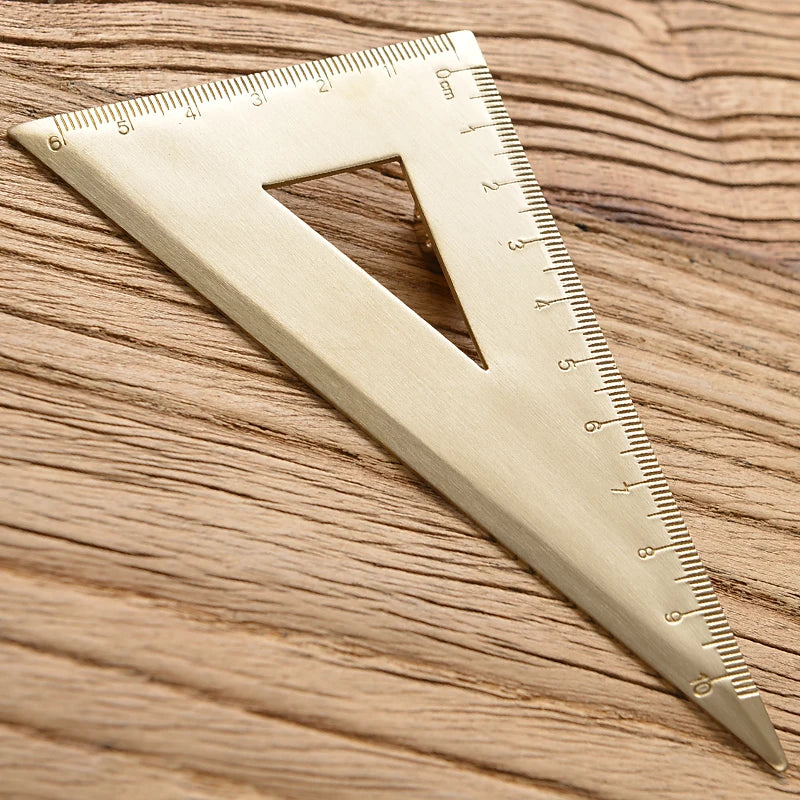 Vintage Brass Measuring Ruler – Creative Straight Ruler, Triangle Ruler & Protractor for Students and Stationery Lovers
