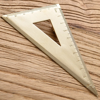Vintage Brass Measuring Ruler – Creative Straight Ruler, Triangle Ruler & Protractor for Students and Stationery Lovers