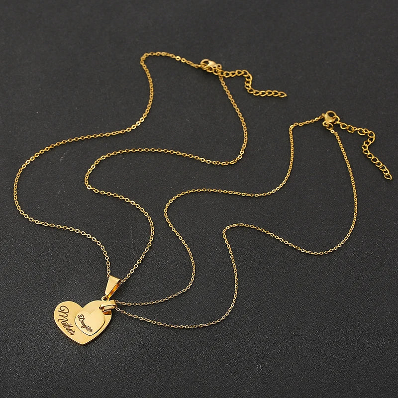 Stainless Steel Necklaces Sliver Color Mother And Daughter Nameplate Pendant Long Necklace Cable Chain Mother's Day Gift Jewelry