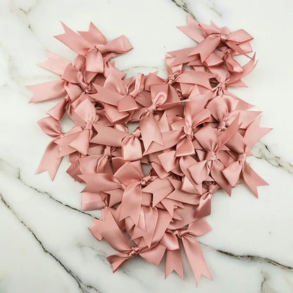 (50 Pcs/pack) 85*85mm Fresh Pink Ribbon Bows Small Size Satin Ribbon Bow Flower Craft Decoration Handwork DIY Party Decoration
