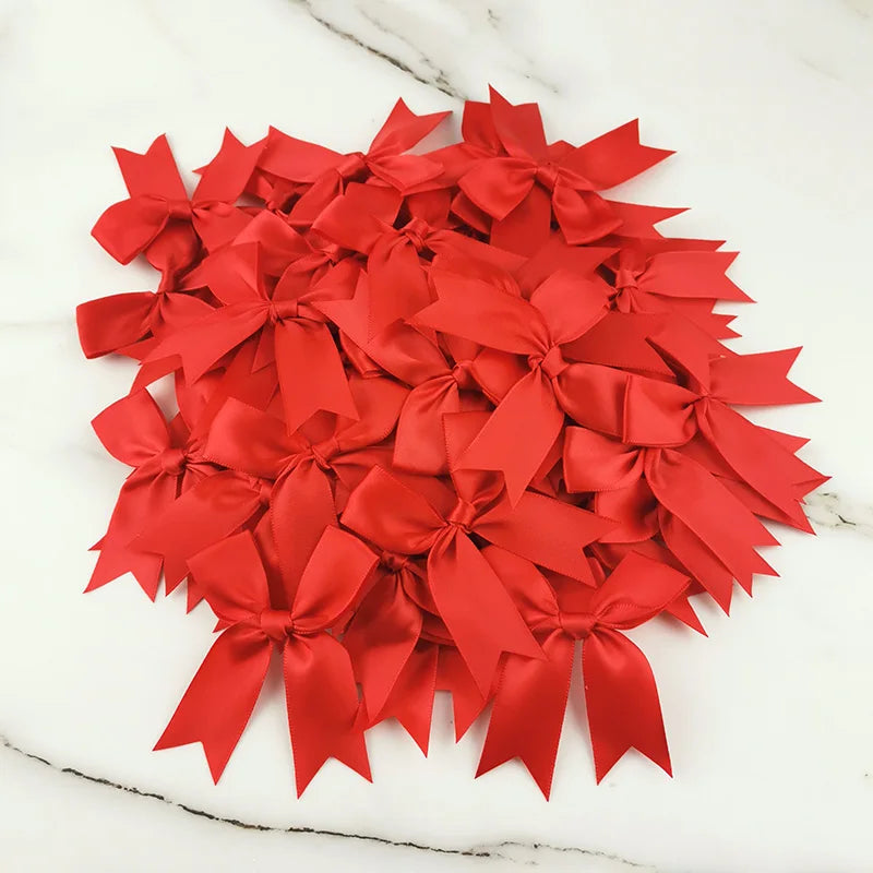 (50 Pcs/pack) 85*85mm Fresh Pink Ribbon Bows Small Size Satin Ribbon Bow Flower Craft Decoration Handwork DIY Party Decoration