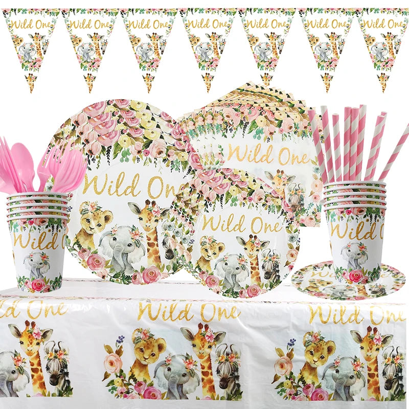 Pink Gold Animal Wild One Birthday Party Disposable Party Supplies