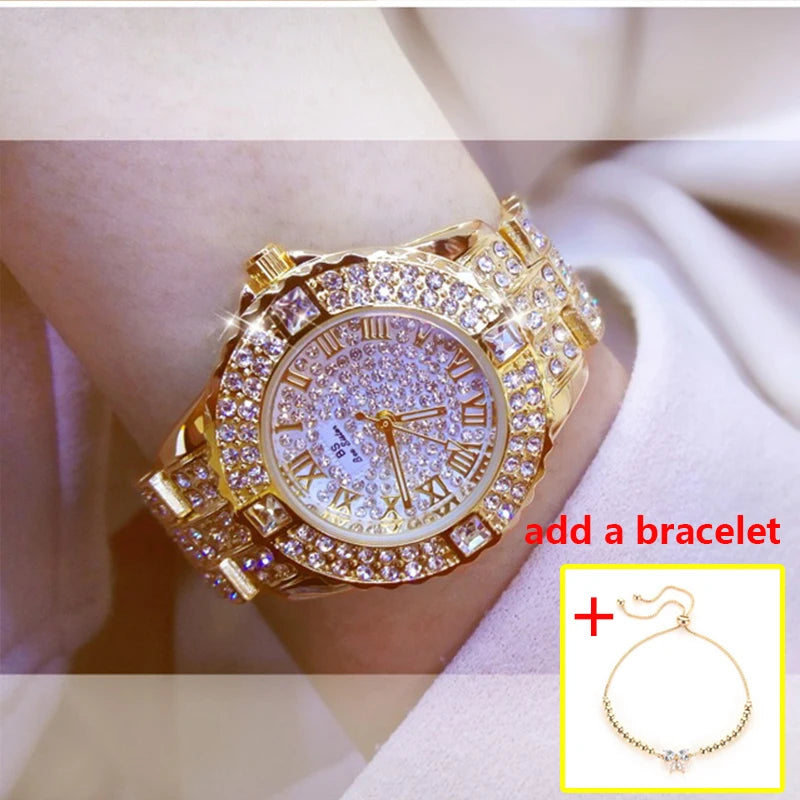 Women's gold diamond rhinestone watches.