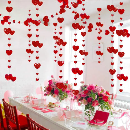 Bridal Shower Red Heart Garlands Double Sided Paper Hanging Streamers For Mother's Day Wedding Bachelorette Party Decorations