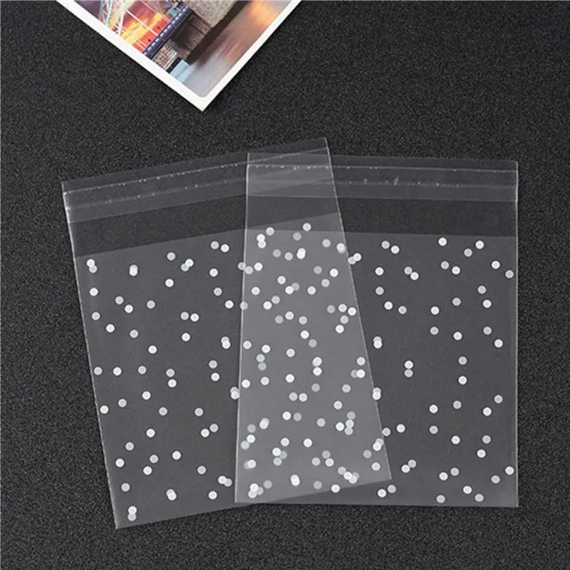 100pcs/lot Translucent Dots Plastic Cookie Packaging Bags Cupcake Wrapper Self Adhesive Bags Birthday Party Wedding Decorations