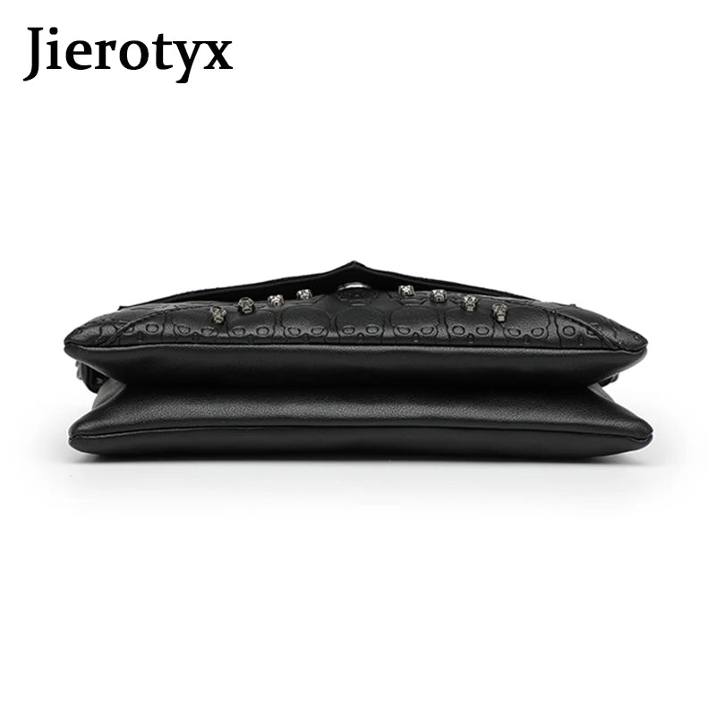 JIEROTYX Women's Fashion Tote Skull Prints And Skull-Shaped Rivets Messenger Travel Crossbody Femininas Black Punk Handbags