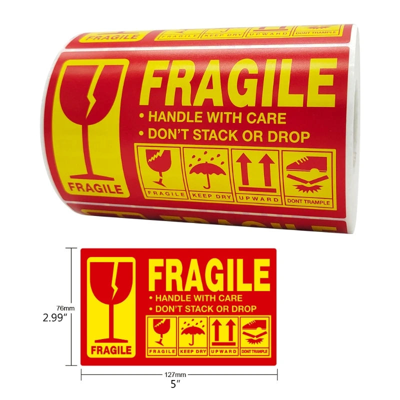 500pcs Fragile Stickers Warning Label Sticker Handle With Care Don't Stack or Drop Sticker Shipping Label for Goods