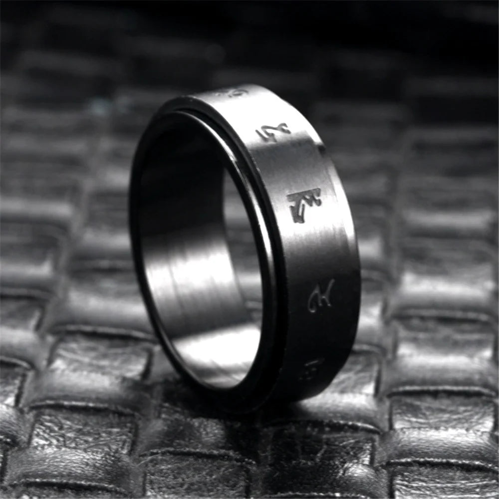 Anxiety Fidget Spinner Buddhism Mantra Rings 8mm Black Color Stainless Steel Spinning Rotating Ring for Men Women Jewelry Gift