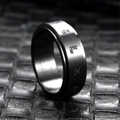 Anxiety Fidget Spinner Buddhism Mantra Rings 8mm Black Color Stainless Steel Spinning Rotating Ring for Men Women Jewelry Gift