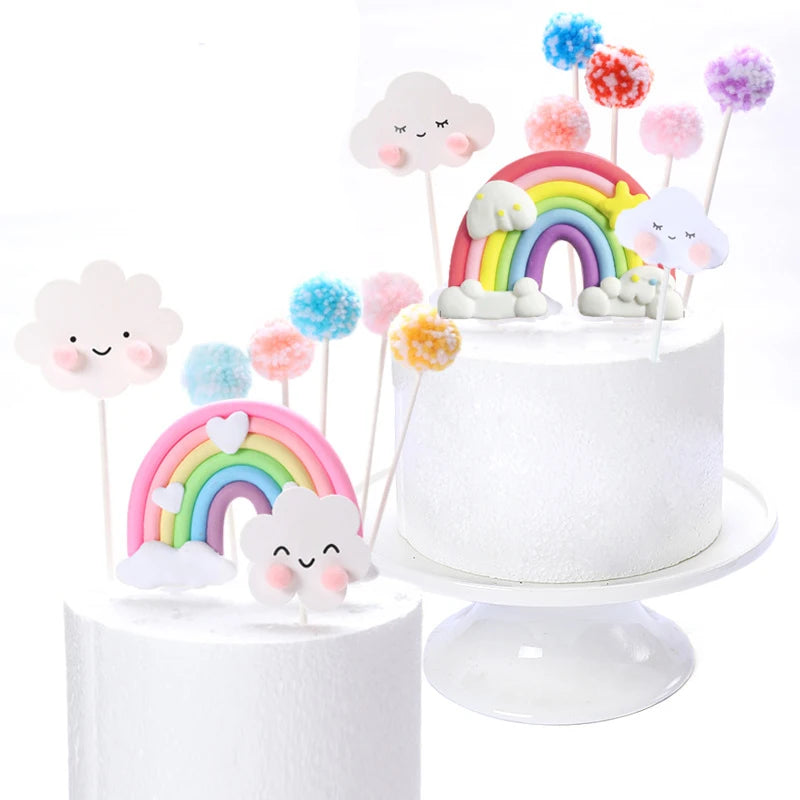 Smiling Face Cloud Rainbow Cake Topper Birthday Cake Baby Shower Kids Christening Birthday Party Wedding Cake Topper Decoratings