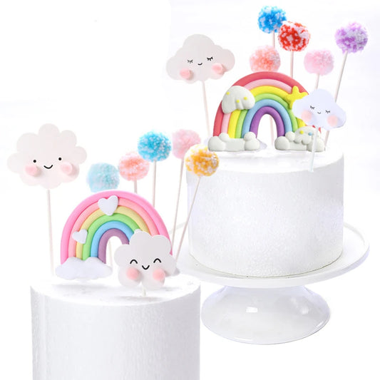 Smiling Face Cloud Rainbow Cake Topper Birthday Cake Baby Shower Kids Christening Birthday Party Wedding Cake Topper Decoratings