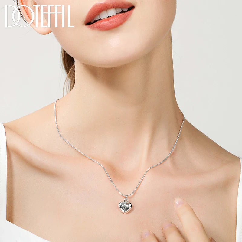 Sterling Silver 925 Solid Small Heart Pendant Necklace 16-30 Inch Snake Chain For Women Wedding Charm Fashion Jewelry