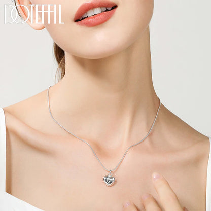 Sterling Silver 925 Solid Small Heart Pendant Necklace 16-30 Inch Snake Chain For Women Wedding Charm Fashion Jewelry